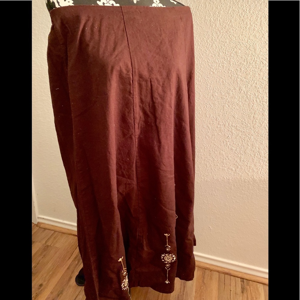 Plus Chestnut Linen Skirt w/Gold details